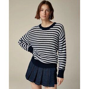 NWT J.Crew Cashmere Relaxed Crewneck Sweater in  Navy Snow Stripe L
